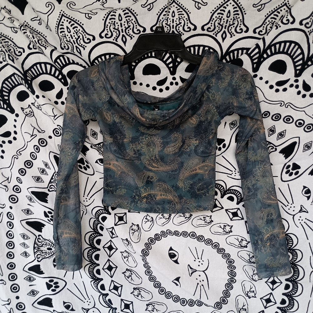 Motel Paisley‎ Mesh Long Sleeve Crop Top